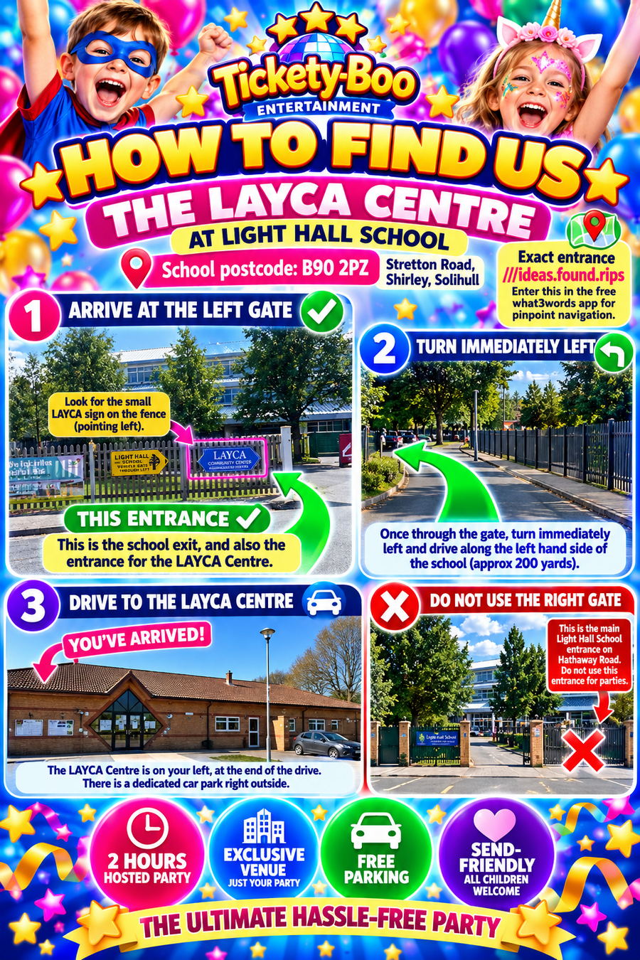 How to find the LAYCA Centre, Stretton Road, Shirley, Solihull B90 2PZ - use the left gate, turn immediately left, free parking outside